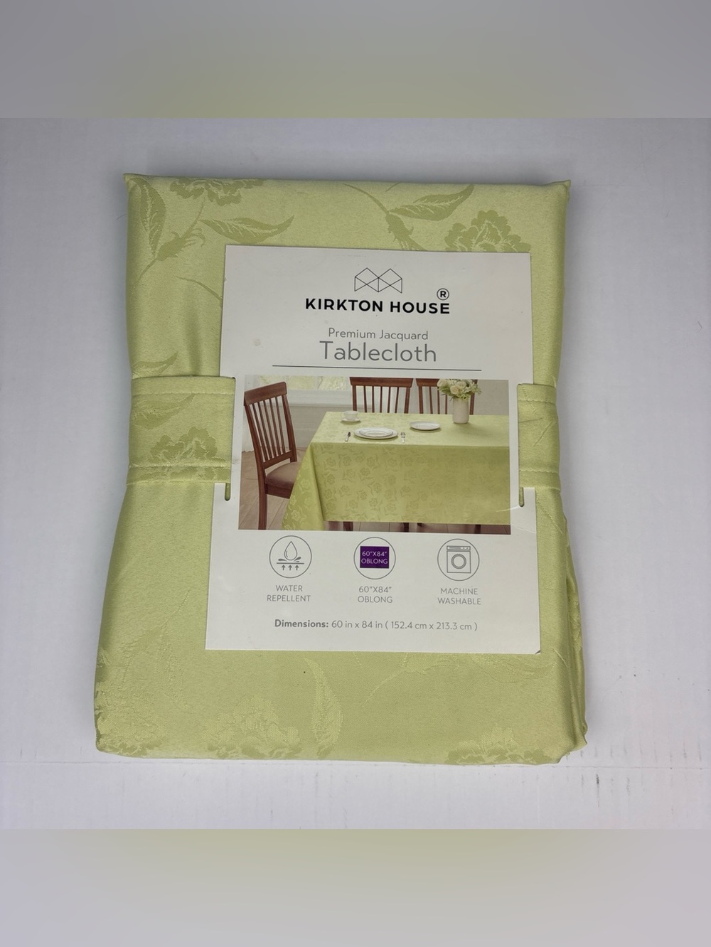 Kirkton House Tablecloth Green Floral Premium Jacquard 60x84 Oblong Water Resist